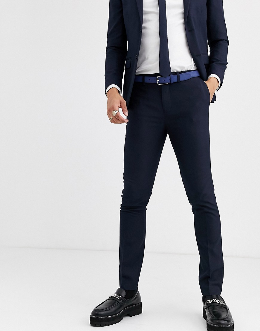 Topman – Marinblå kostymbyxor med extra smal passform