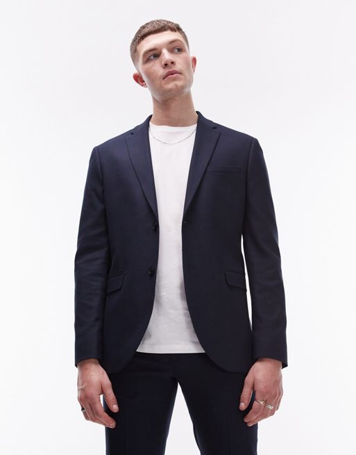 Topman – Marinblå kostymjacka med extra smal passform och textur