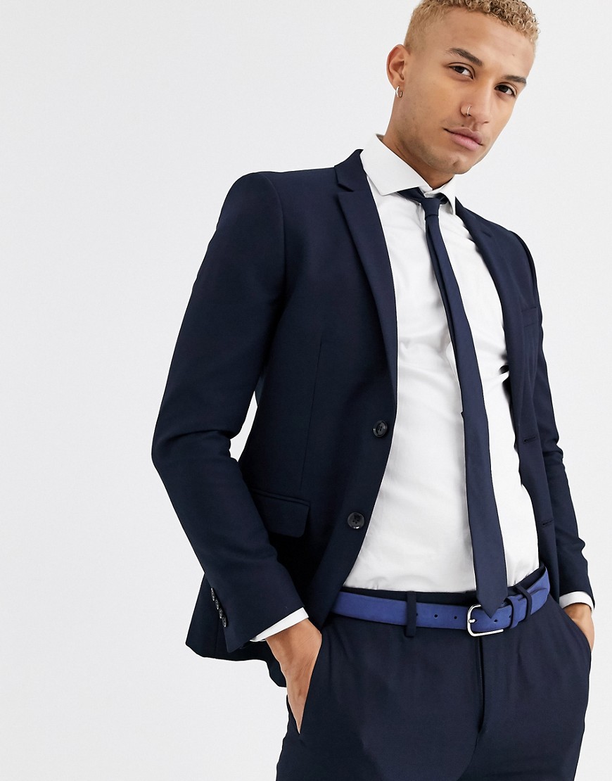 Topman – Marinblå kostymjacka med extra smal passform