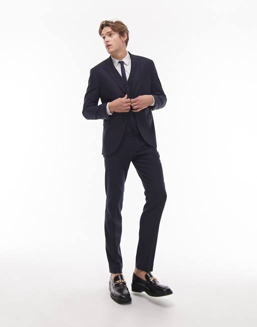 Topman – Marinblå kostymväst med textur, 3 av 5