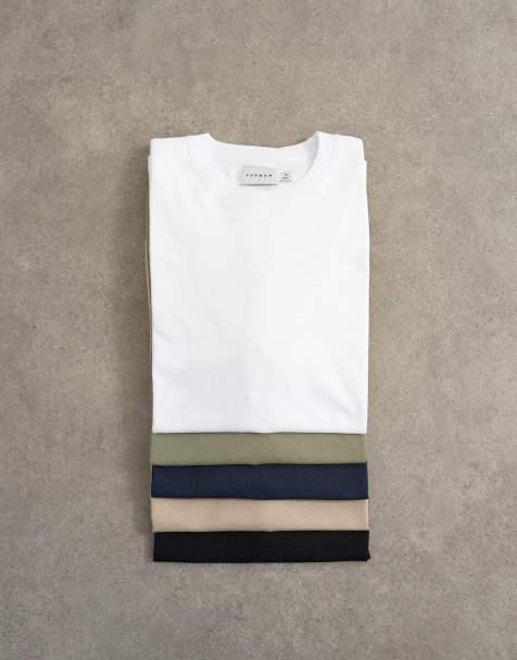 Topman – Marinblå, naturvit, rosa, brun och blå t-shirt med klassisk passform, 5-pack - view 1