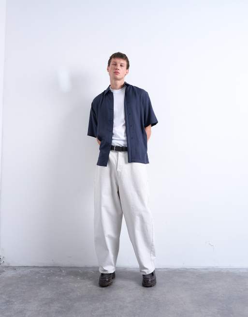 Topman - Marineblå afslappet kortærmet skjorte i twill, 2 af 5
