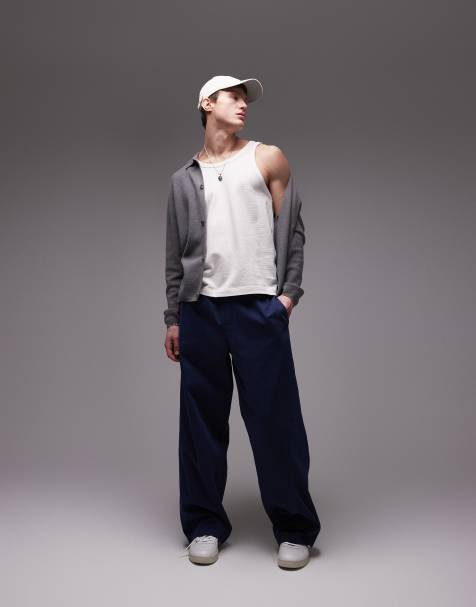 Topman - Marineblå chinobukser i twill i poset pasform - view 1
