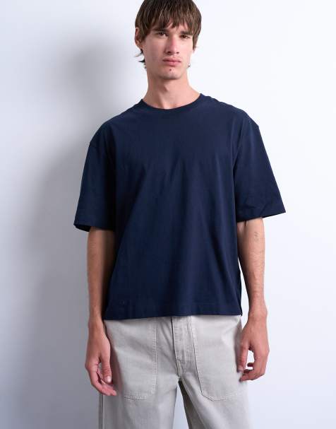 Topman - Marineblå cropped T-shirt - view 1