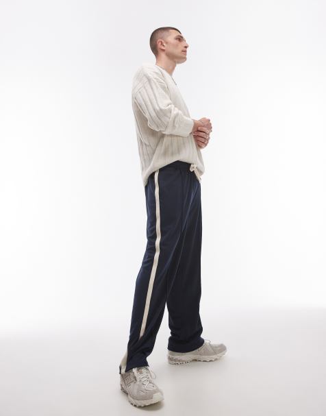 Topman - Marineblå joggingbukser med lige ben og sidestribe - view 1