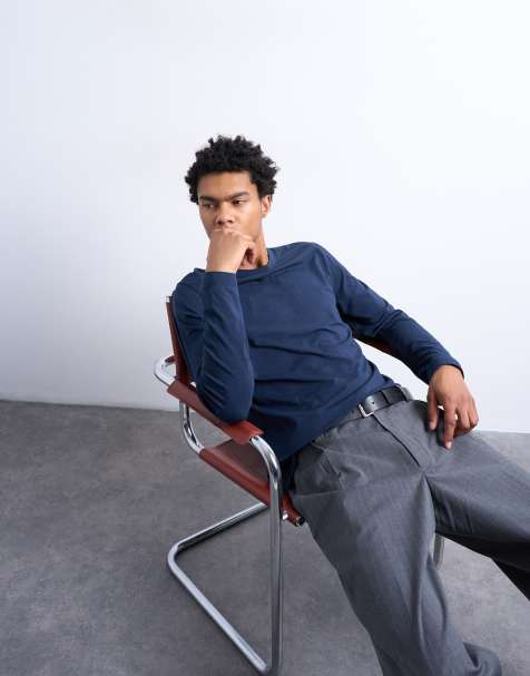 Topman - Marineblå let T-shirt med lange ærmer - view 1