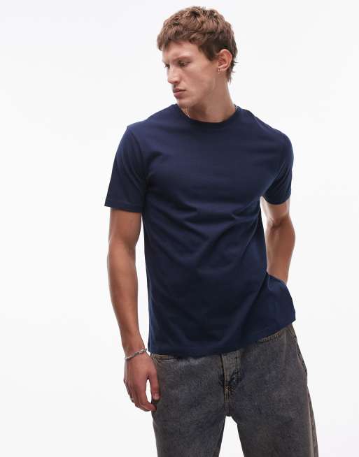 Topman - Marineblå T-shirt i almindelig pasform