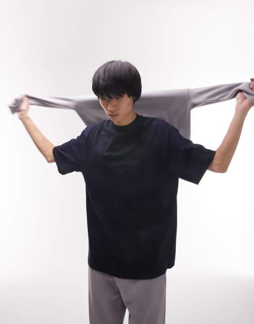 Topman - Marineblå T-shirt i oversize pasform - NAVY