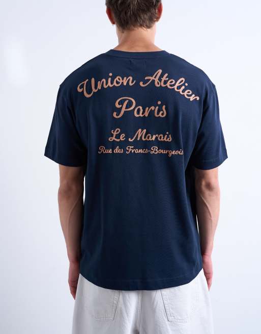 Topman - Marineblå T-shirt med 'Union Atelier'-broderi i afslappet pasform, 5 af 5