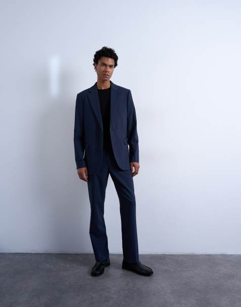 Topman - Marineblåt og afslappet habitsæt i uldlook - view 1