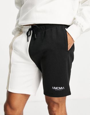 Topman mcm panel shorts in black