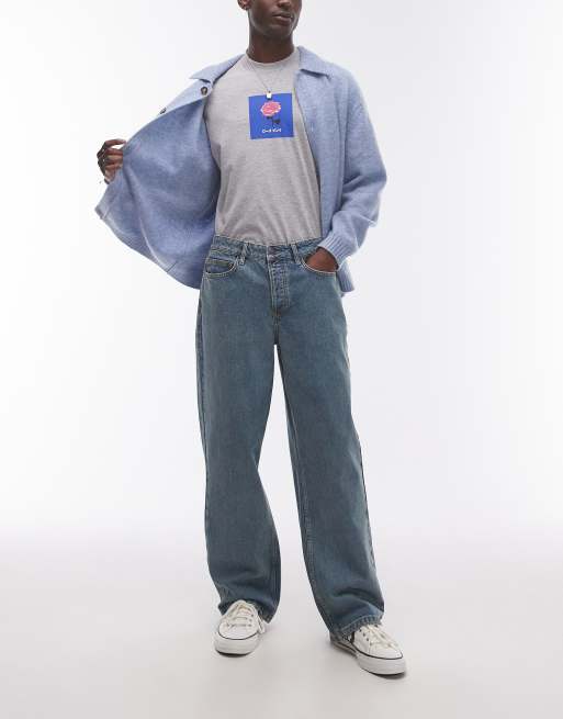 Topman – Mellanblå, baggy jeans i vintagetvätt