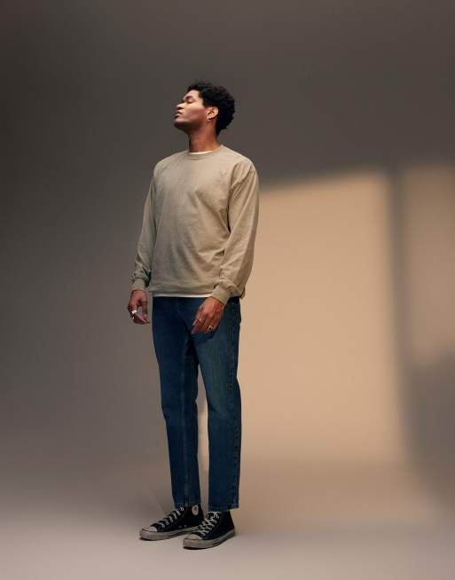Topman – Mellanblå, styva, avsmalnande jeans, 4 av 5