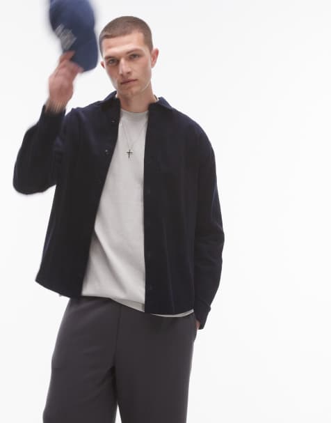 Topman - Mellemblå og oversized skjorte i minilængde i fløjl - view 1