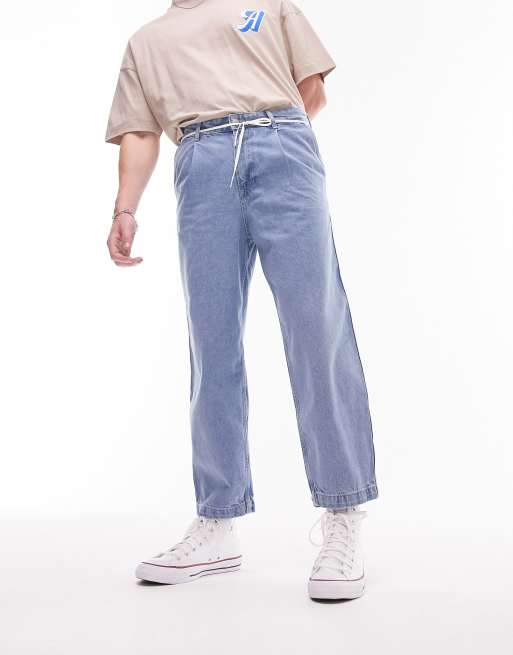 Topman - Mellemvaskede tapered jeans med plissering foran 
