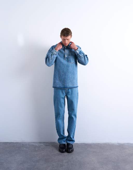 Topman - Mellemvasket overhead-denimskjorte i afslappet pasform, 2 af 5