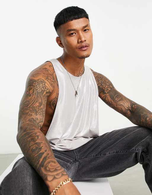 Topman metallic drape vest in silver
