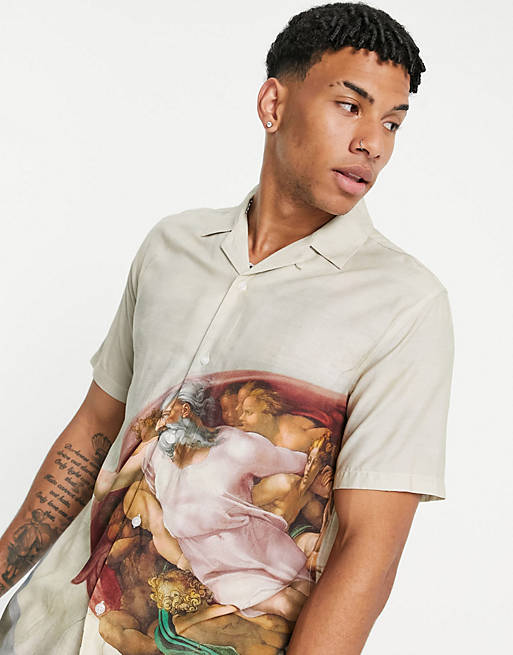 Topman Michelangelo chapel print shirt in multi