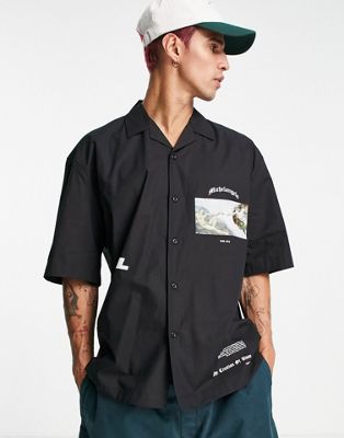 Topman Michelangelo placement print shirt in black