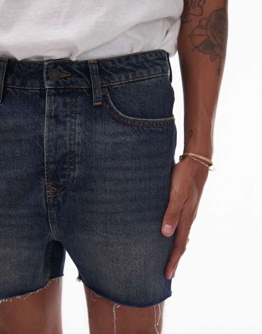 Topman micro denim shorts in dark wash ASOS