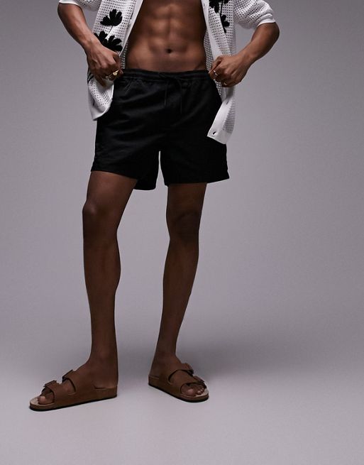 Topman mid length swim shorts in black