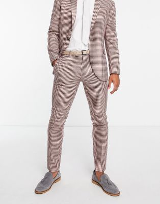 Topman mini check skinny trousers in brown - ASOS Price Checker