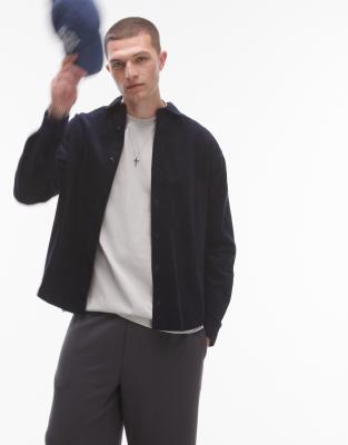 Topman Topman mini cord oversized shirt in mid blue