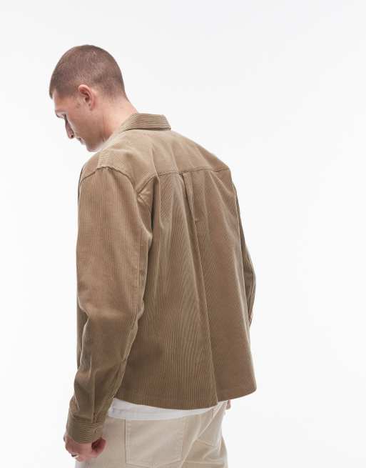 Topman mini corduroy oversized shirt in stone | ASOS