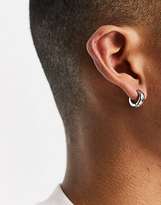 Topman mini ridge hoop earrings in silver