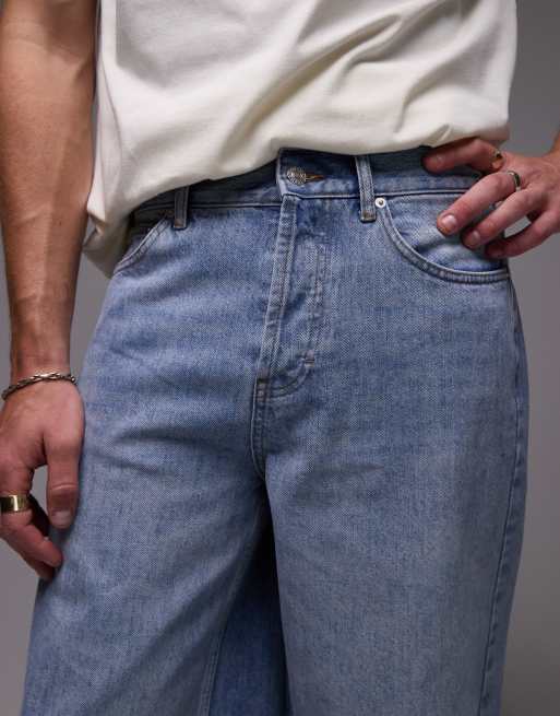 Topman – Mittellange Jeans-Jorts in hellblauer Waschung, 2 von 5