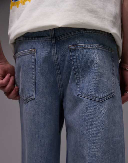 Topman – Mittellange Jeans-Jorts in hellblauer Waschung, 4 von 5