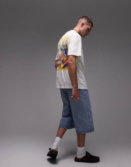 Topman – Mittellange Jeans-Jorts in hellblauer Waschung, 5 von 5