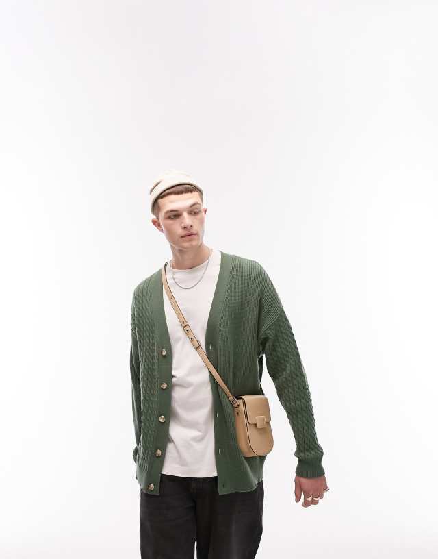 Topman mix stitch cardigan in sage green