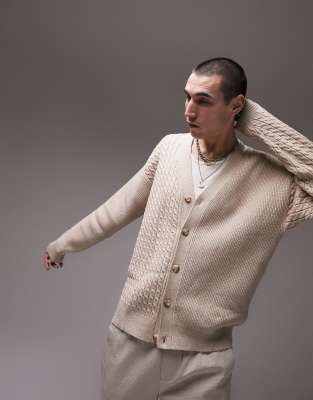  Topman mix stitch cardigan in stone