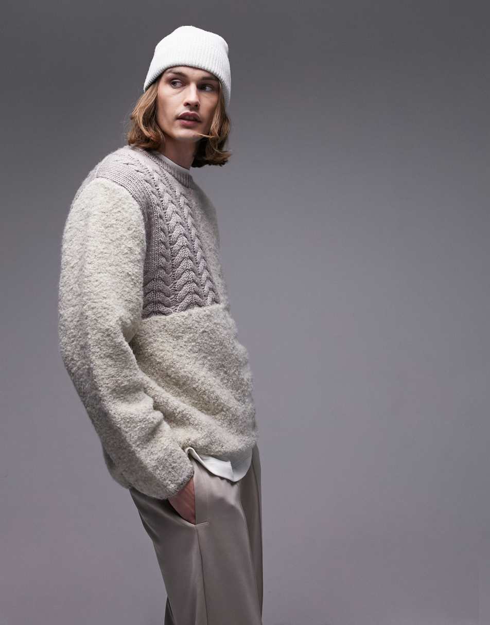 Topman mixed pattern jumper in ecru
