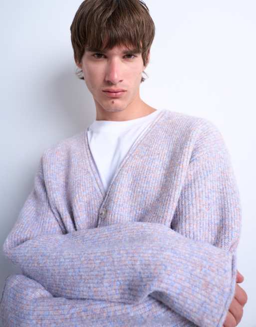 Topman mixed up knit cardigan in lilac