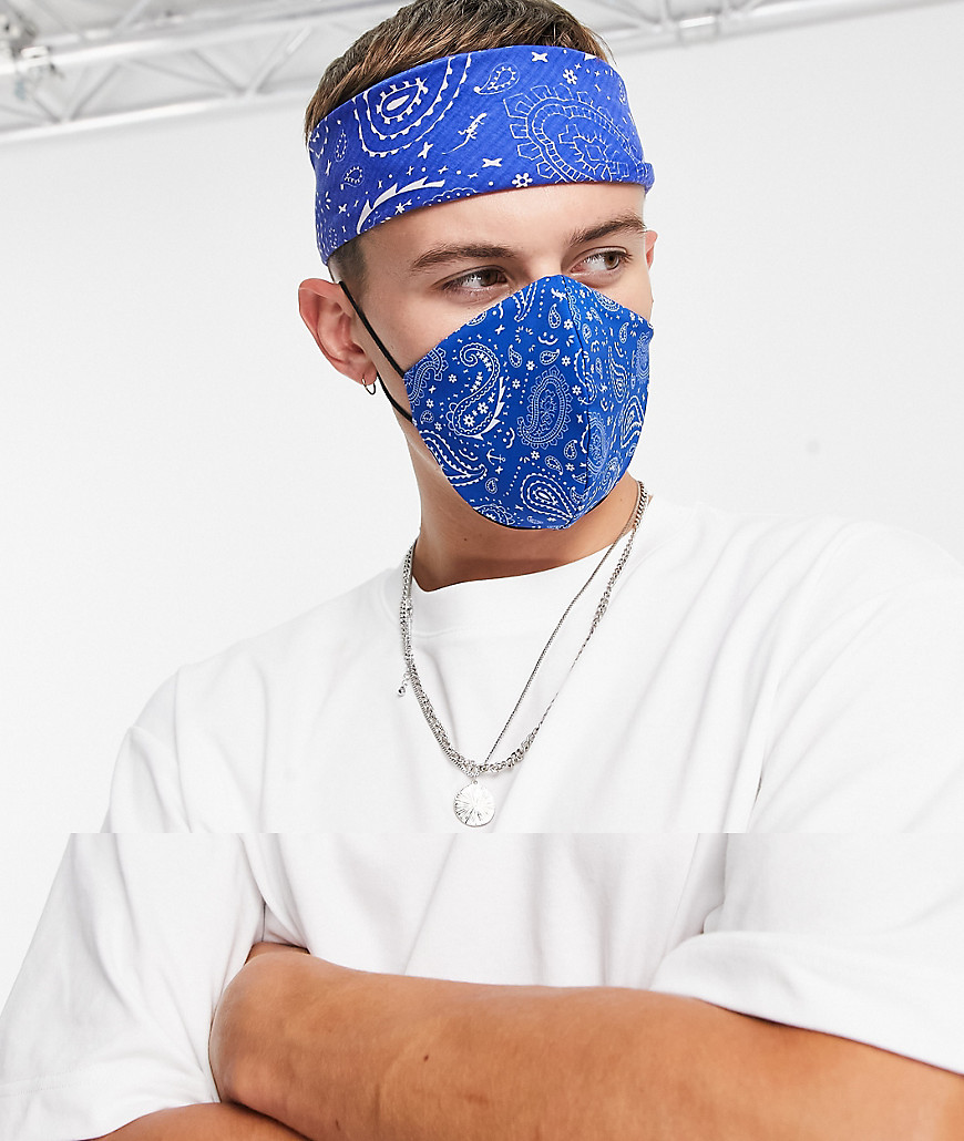 Topman - Mondkapje en bandana met paisley motief in blauw