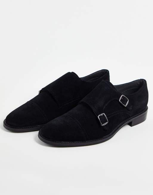 Topman – Monk-Schuhe aus echtem Wildleder in Schwarz