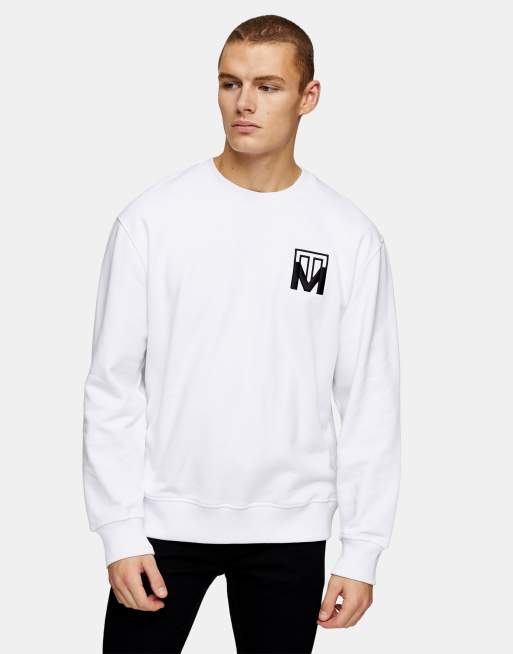 Topman monogram embroidered sweatshirt in white