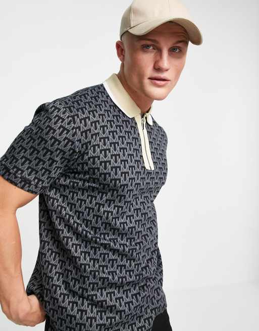 Topman monogram polo with contrast collar in navy - part of a set