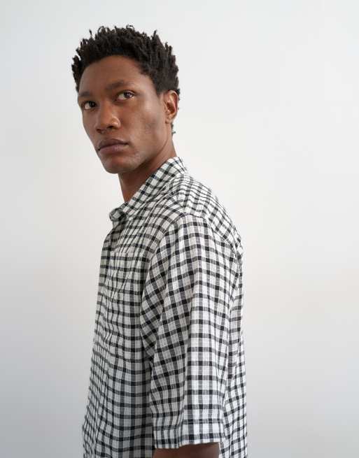 Topman - Monokrom cropped skjorte med tern og tekstur samt afslappet pasform, 3 af 5