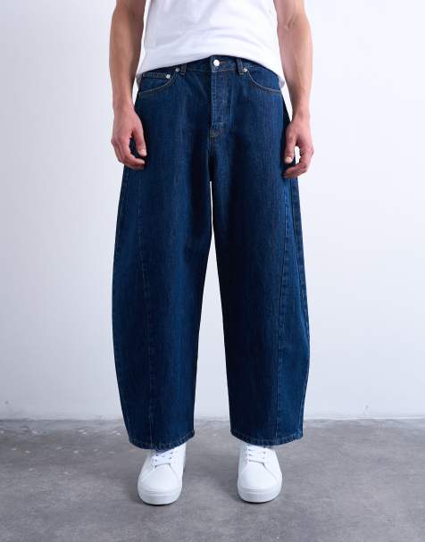 Topman – Mörkblå jeans utan stretch med barrelben - view 1