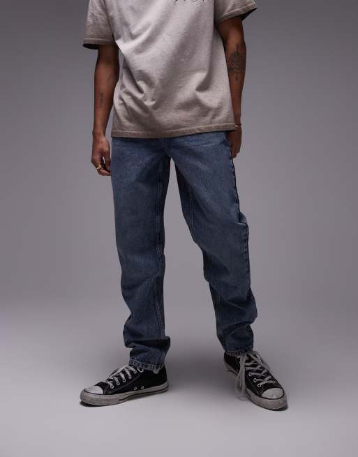 Topman – Mörkblå raka jeans 