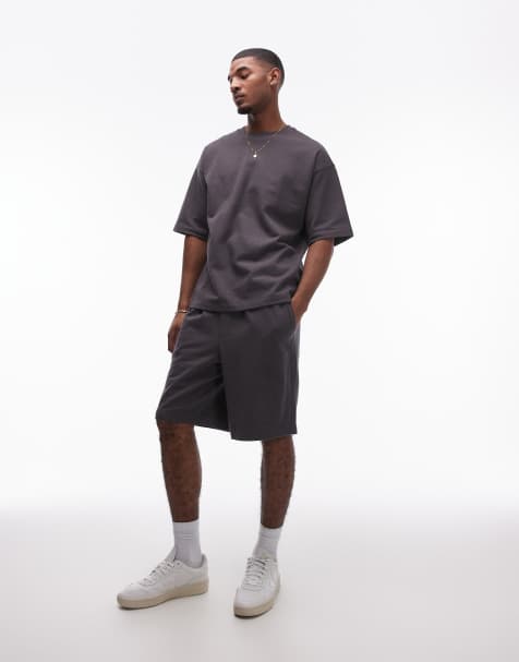Topman – Mörkgrå, kortärmad sweatshirt i oversize av linneblandning - view 1
