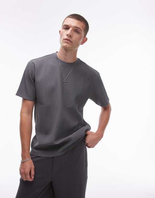 Topman – Mörkgrå, plisserad t-shirt i oversize
