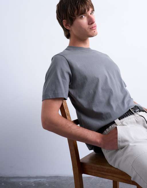 Topman – Mörkgrå t-shirt i regular fit