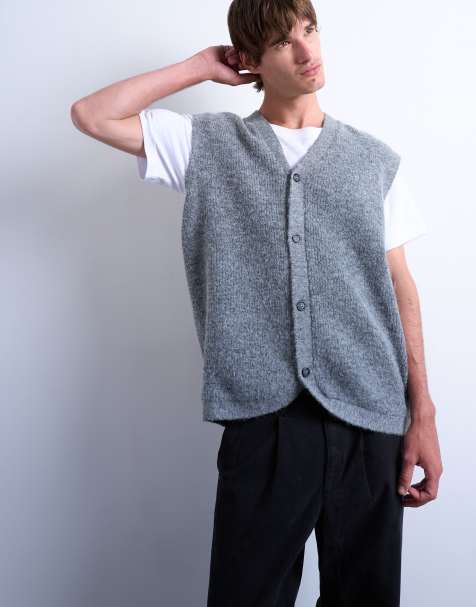 Topman – Mörkgrå väst i oversize med knäppning - view 1