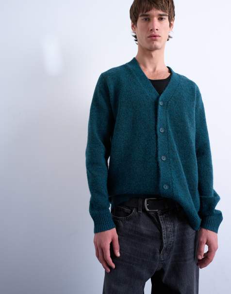 Topman – Mörkgrön kofta i oversize med v-ringning - view 1