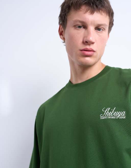Topman – Mörkgrön t-shirt i relaxed fit med 'Shibuya'-tryck, 3 av 5