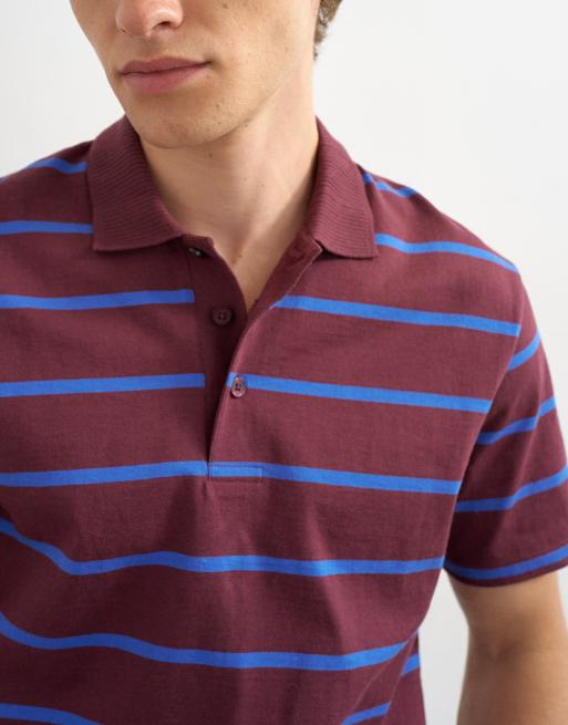 Topman – Mörkt vinröd, randig, avslappnad pikétröja i kort design, 5 av 5